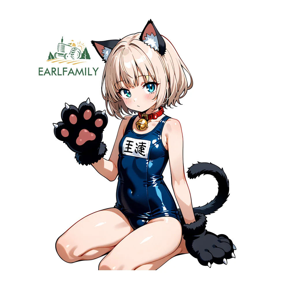 EARLFAMILY 5.1'' Girl Cosplay Cat Car Sticker Decal Car Accessories Decoration thumbnail 3