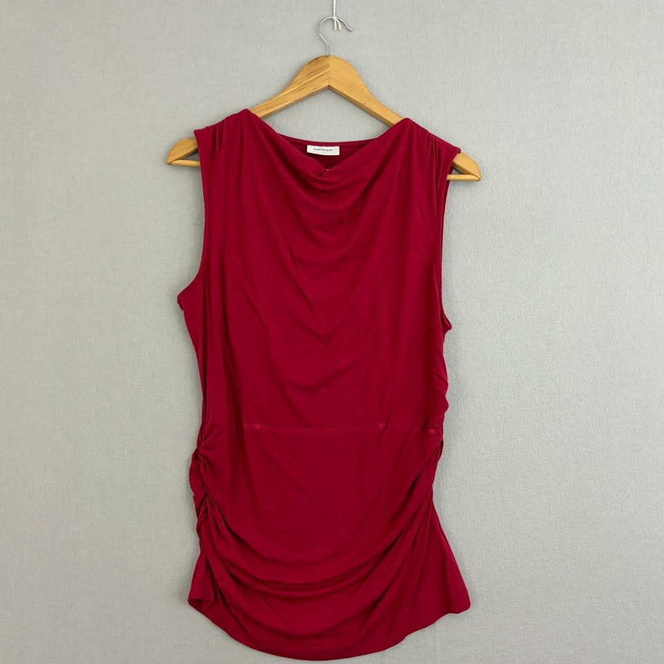 Sussan Top Womens Medium Red Tank Cowl Neck Ruched Side Sleeveless Stretch Work