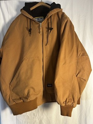 WALLS WORKWEAR Hooded Quilted Lined Canvas Jacket Mens 2XL Brown