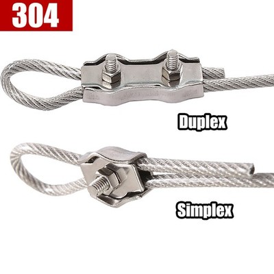 2mm - 10mm Simplex/Duplex Clips 304 Stainless Steel Wire Rope Cable Grips Clamp