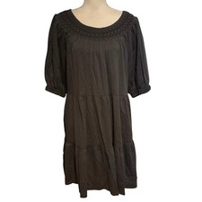 NEW Old Navy Size XL Smocked Embroidered Tiered Babydoll Dress Panther Grey