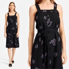 Everlane The Japanese GoWeave Picnic Square Neck Midi Dress Black Floral 0 NEW