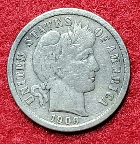 1906 S Silver Barber 10c Dime Fine