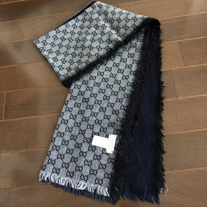 Étole écharpe GUCCI cachemire soie laine coton unisexe bleu gris Made in Italy