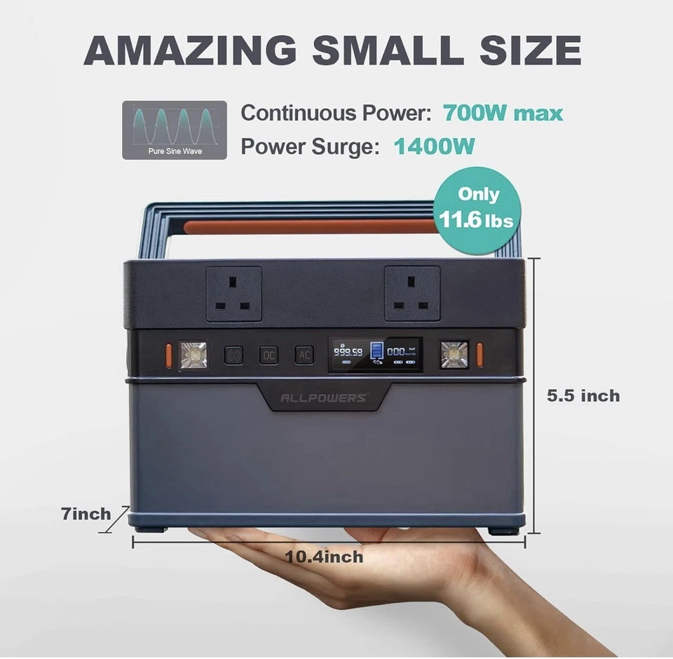 ALLPOWERS  Portable Power Station | 606Wh 700W camping fishing  campervan - Image 3 of 4