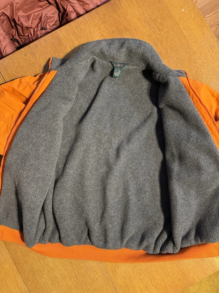 Chaqueta J.Crew S Hecha en EE. UU. Naranja Nylon Forrada en Vellón Bombardero Cremallera Completa De Colección Foto 3 de 4