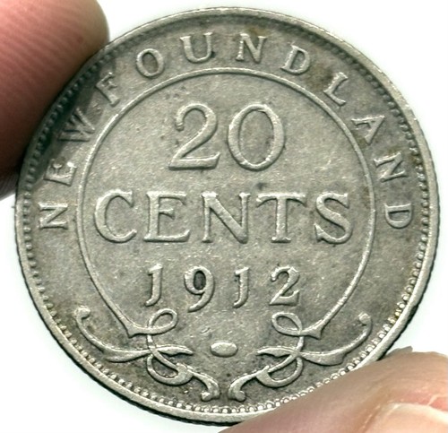 1912 Newfoundland Canada Silver 20 Cents King George V Coin