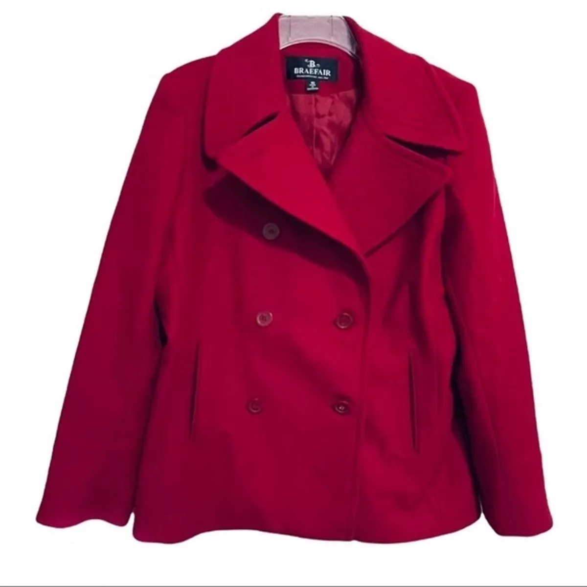 BRAEFAIR Pea Coat Women s Vintage 100 Wool Short Red Size 10