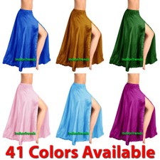 Satin 1 Side Slit Maxi Skirts Women Girl Retro Dress Half Circle Belly Dance Hot