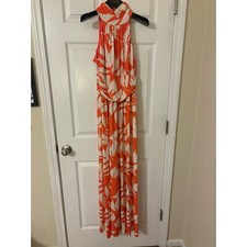 Eliza J halter tropical vacation coral pink maxi dress sz 8