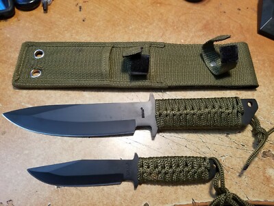 Maxam Green Cord Handled Knife Set w/ Sheath 3-1/2'' Blade & 5-1/2'' Blade