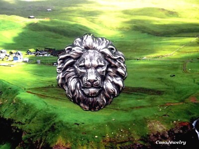 #4191 ANTIQUED .925 STERLING SILVER PLATED LION HEAD COMPONENT - 1 Pc