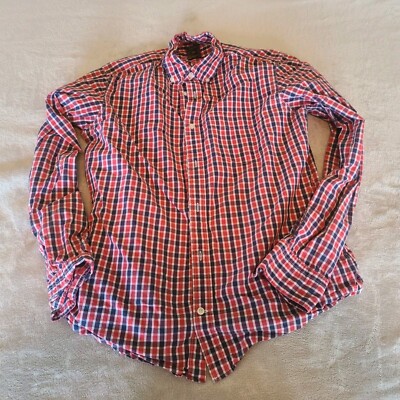 Gap Mens Medium Red Multicolor Button Up Casual Dress Shirt Preppy