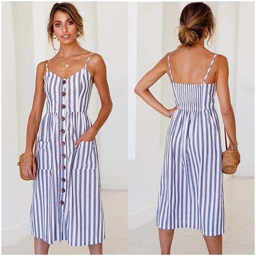 BOHO Womens Strappy Sun Dresses Summer Holiday Beach Midi Dress Plus Size 6-20 - Picture 66 of 83