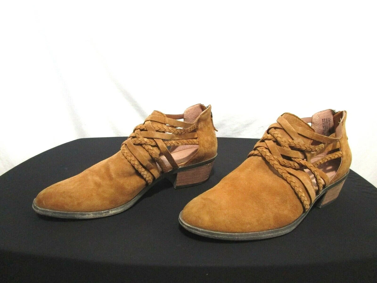 Caslon Liam Brown Suede Open Side Braided Strap Ankle Booties
