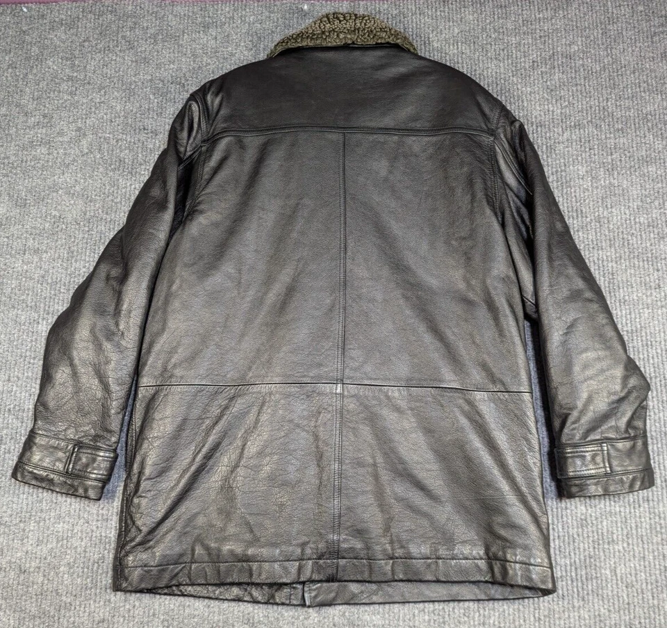 VTG Gap Leather Jacket Mens Medium Black Full Zip Blanket Lined Sherpa Collar - Image 4 of 4