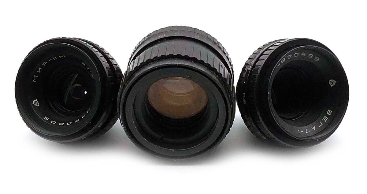 3x cine lenses: Mir-11M 2/12.5, Vega-7-1 2/20, Tair-41M 2/50 3x cine lenses: Mir-11M 2/12.5, Vega-7-1 2/20, Tair-41M 2/50