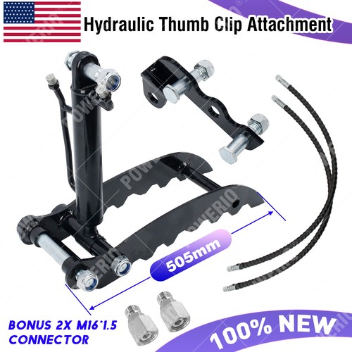 Upgraded L-Shaped Bracket Hydraulic Thumb Clip For Mini Excavators Under 3 Tons - 3-Hole Attachment With M14 Hoses, High Strength Manganese Steel