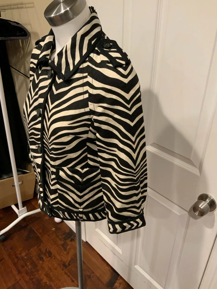 J. Crew Collection Black & White Zebra Striped Button-Up Jacket, Size 2 - Image 4 of 4
