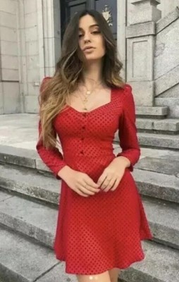 zara red and black polka dot dress