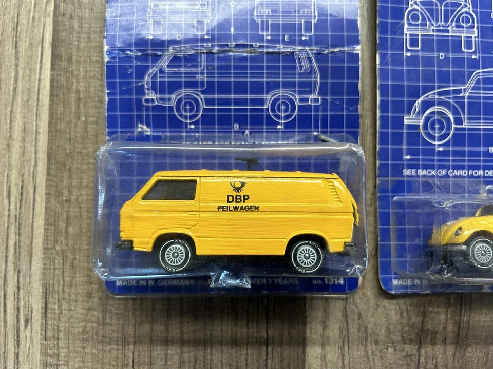 Lote de 2 Siku Eurobuilt Amarillo VW Bug Bus - 1314, 1324 - Radio TV Auto Club Car  Foto 2 de 4