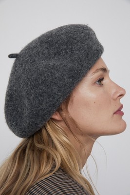 Zara NEW Wool 100% Charcoal Heather Grey Beret Hat | eBay display picture 2