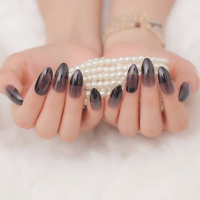 Stiletto False Nails Full Cover Black Purple Smokey Artificial Fake Matte |  eBay