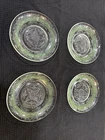 Set Of 4 MacBeth-Evans S Pattern Stippled Rose Clear Green Band Saucers 5.75"