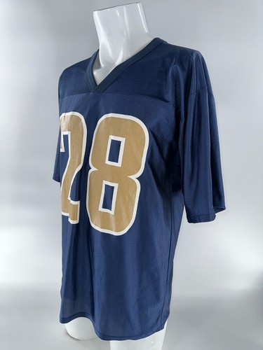 VINTAGE Marshall Faulk #28 St. Louis Rams NFL Jersey Men’s M Blue Poly YGI C5-20 - Picture 4 of 14