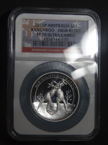 2010-P AUSTRALIA KANGAROO  HIGH RELIEF PF70 UC 1 OZ .999 Silver  NGC GRADED L45