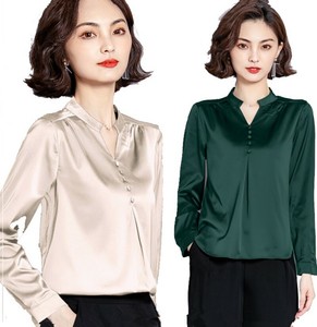 Women Satin V Neck Long Sleeve Pullover Blouse Spring Summer Satin Shirt M-4XL L | eBay