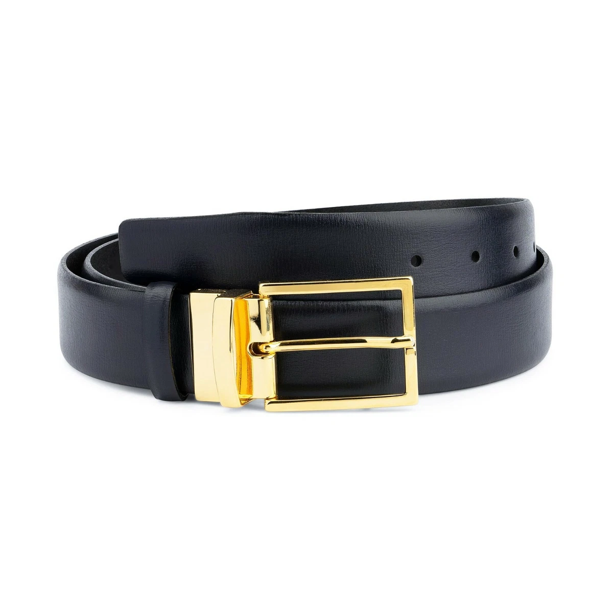 Navy belt With gold buckle Mens belts Dark blue Genuine Leather Dress For suit