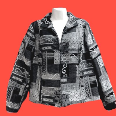 PRESWICK & MOORE ... Zippered Blazer Jacket ... Black Gray White   Size L