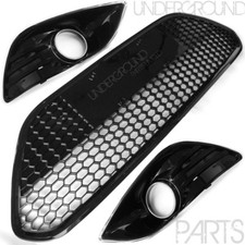 FORD FOCUS MK2 RS ST STYLE GLOSS BLACK HONEYCOMB MESH FRONT GRILLES & FOG COVERS