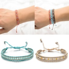 Adjustable Cotton Cord Bracelet Silver Beaded Ankle Boho Jewellery Beads