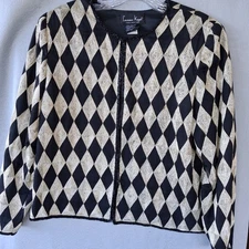 Lawrence Kazar Paris NewYork Womens Sz Med Embroidered Jacket Black Gold Silk