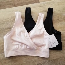 Auden Nursing 2pk Pull Over Seamless Sleep Bra - Black Soft Petal Pink Medium
