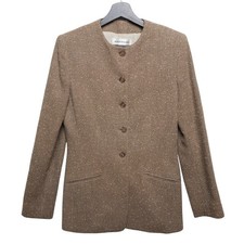 Vintage Anne Klein II Wool Blazer Brown Textured Minimalist Jacket US4