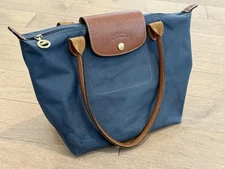 LONGCHAMP Le Pliage Top Handle Bag Marine Slate Blue Leather