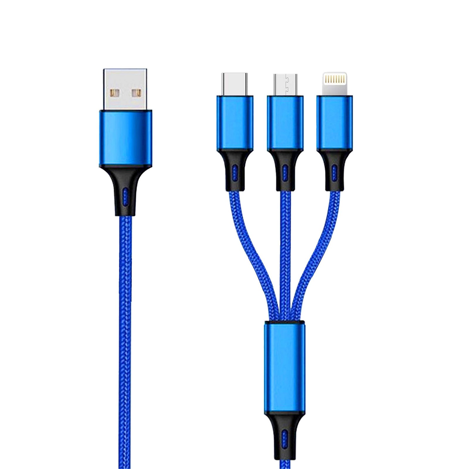 2GO in 1 USB Ladekabel - blau - 150cm für Micro-USB - Apple 8-Pin - USB Type-C