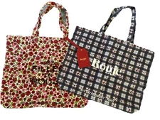 NWOT Rouje Paris Set of 2 Plaid and Floral Totes and Luggage Tag Bundle