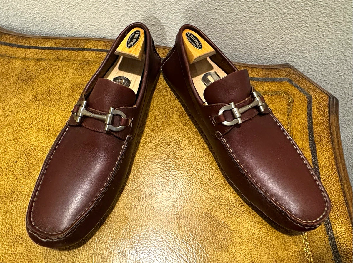 salvatore ferragamo brown dress shoes Salvatore Ferragamo Men's Brown Leather Pebble Grain Lace Up Shoes Sz US 10.5 D