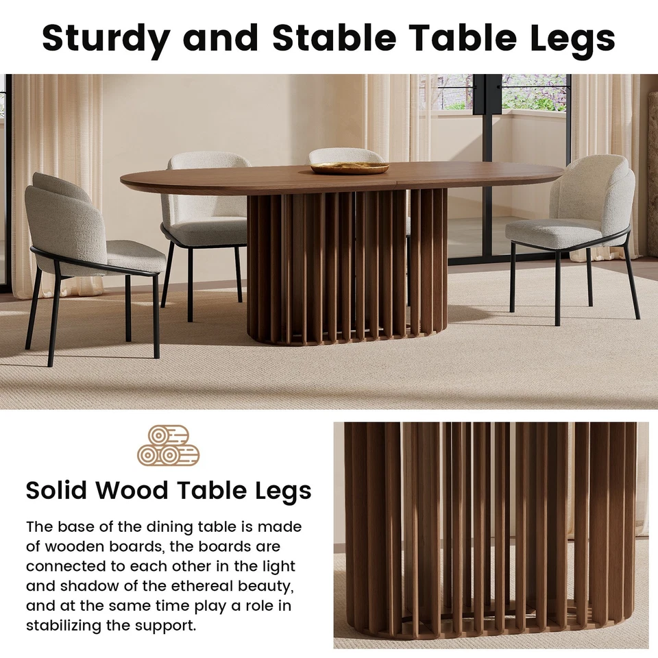 Mesa de comedor ovalada de nogal para 4-8 personas 79" mesa de cocina grande con base resistente Foto 4 de 4