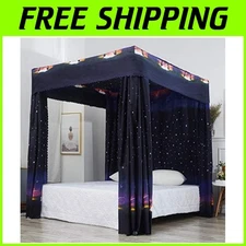 Elegant Galaxy Star 4-Piece Bed Canopy Set for Queen Beds - Black Decor