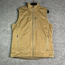 Kuhl Vintage Patina Dye Vest Mens L Canvas Khaki Brown Fleece Lined Hiking