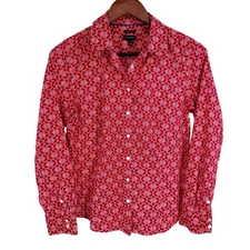 Talbots Sz 4 Red White Long Sleeve Blouse Shirt Top Formal Christmas Western