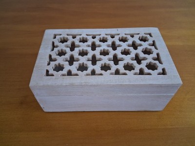 Mela Artisans Rectangular Decorative Wooden Box Beige Geometric Cutout Lid