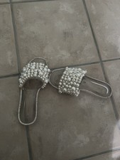 Pearl Embellished Clear Slide Sandals Size 5 Rhinestone Trim