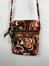 Vera Bradley Puccini Crossbody Bag Purse Hipster Zipper Strap Red Brown Yellow