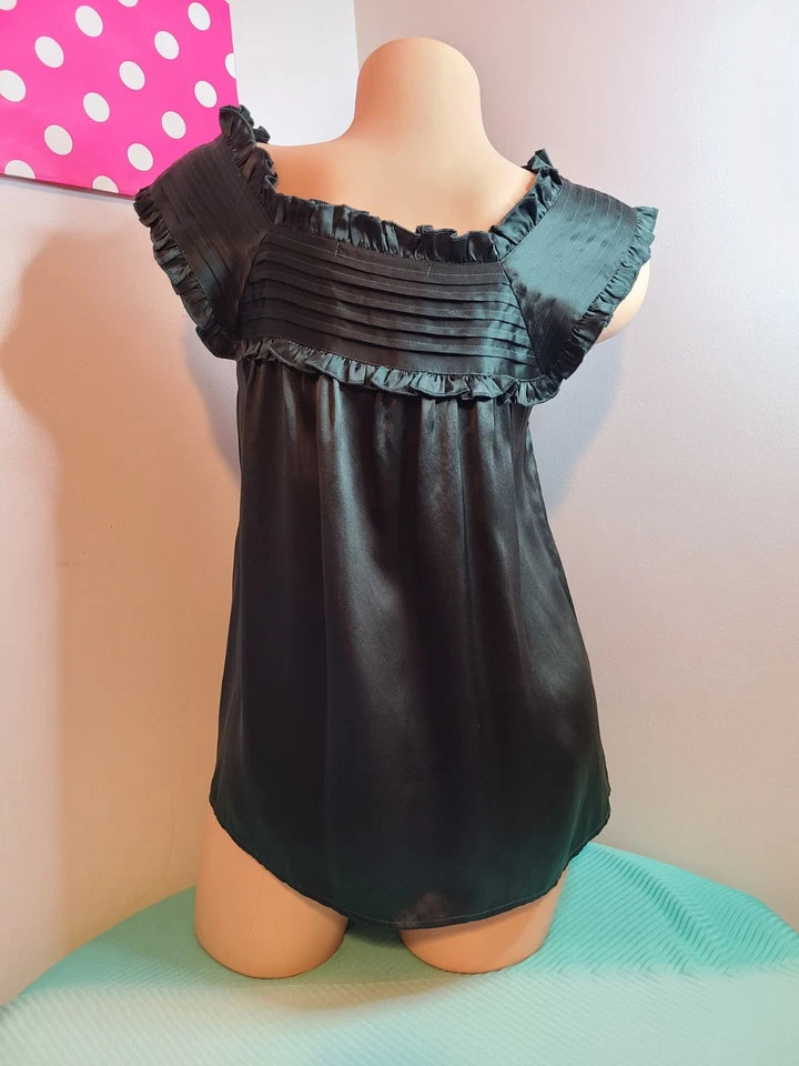 Blusa Babydoll Jenny Han 100% Seda Volantes De Colección Talla M Verde Oscuro Foto 3 de 4